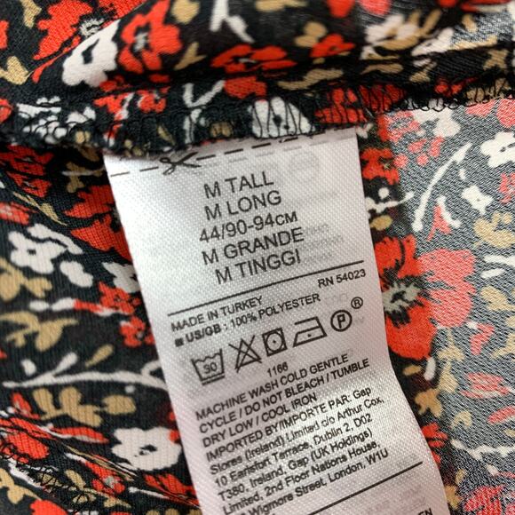 Banana Republic Long Sleeve High Neck Blouse Womens Size M Tall Red Floral Print - Picture 7 of 7